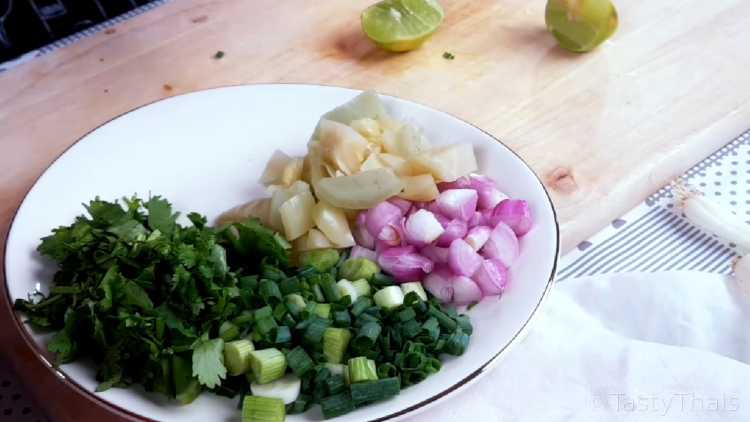 Chopped Ingredients to Serve Alongside Chicken Noodle Curry