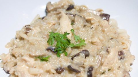 Photo of deliciously creamy chicken and mushroom risottos recipe plated