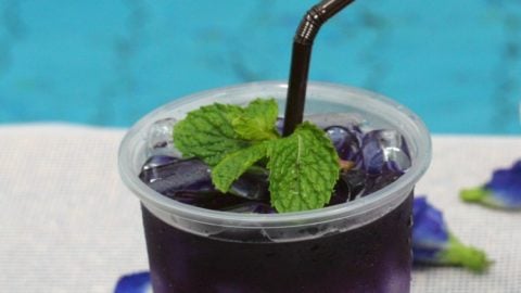 Lychee & Blue Tea Italian Soda Mocktail Recipe photo of stirred and unstirred Lychee Italian Soda