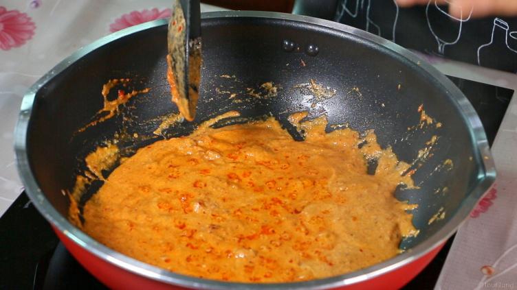 photo of Panang Curry Paste being mixed in frying pan