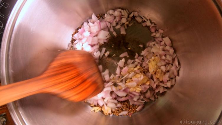 photo of caramelising the onions