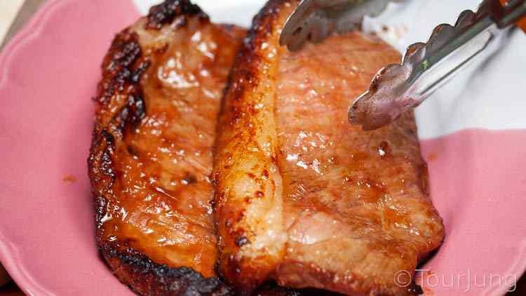 Photo of marinated rib eye steaks for Thai Beef salad before slicing