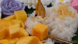 Photo close up of delicious Thai mango with sticky rice