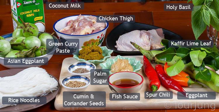 photo of ingredients for Thai green curry with chicken