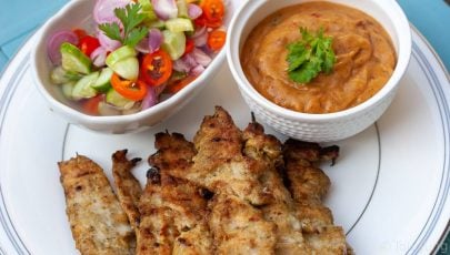 Chicken Satay Peanut Sauce Thai Sweet Pickles