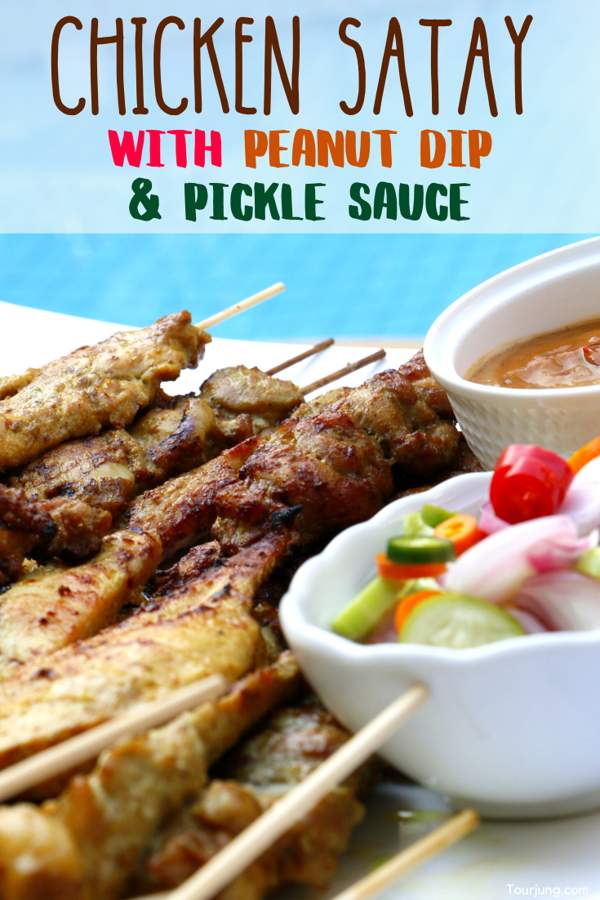 Awesome Thai Chicken Satay Skewers with Peanut Sauce Recipe - BBQ & Air Fryer Cooked Thai Street Food Chicken Satay with Peanut Dip & Pickles Sauce
