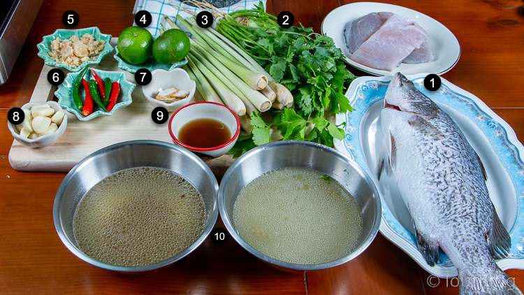 Awesome Thai Steamed Fish with Lime Sauce Recipe - Pla Krapong Neung Manao photo of ingredients for thai steamed fish with lime