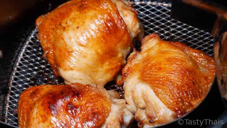Air Fried Chicken with Easy Thai Dipping Sauce photo of cooked air fryer chickjen thighs