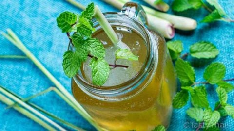 Making Lemongrass Tea - Thai Iced Lemongrass Tea Recipe pinterest image for Thai lemongrass iced tea