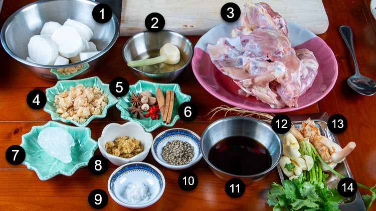 Easy Wonton Noodle Soup Recipe - Thai Bar Mee Kiew Nahm photo of ingredients needed for noodle soup broth