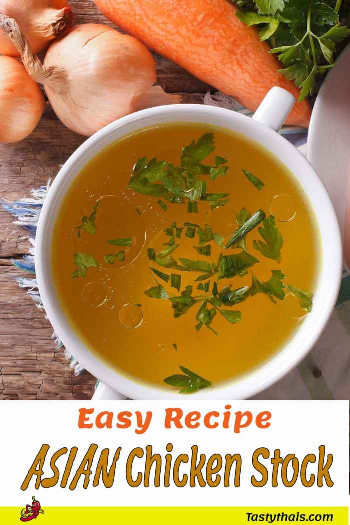 Asian Chicken Stock Recipe - Base for Thai Soups etc. image of Thai style chicken stock used in many TastyThai recipes