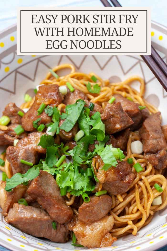 Awesomely Simple Pork Stir Fry Recipe with Egg Noodles photo of Thai pork stir fry with egg noodles served