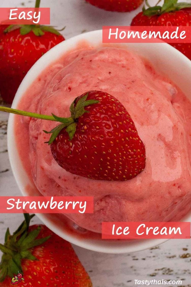 Seriously Good Homemade Strawberry Ice Cream Photo for pin of indulgently fruity Strawberry Ice Cream