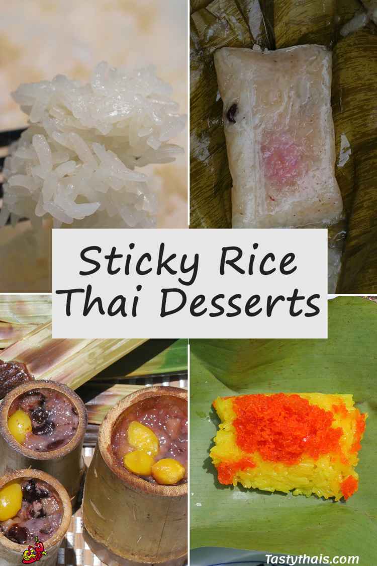photo of various Thai desserts made from sticky rice