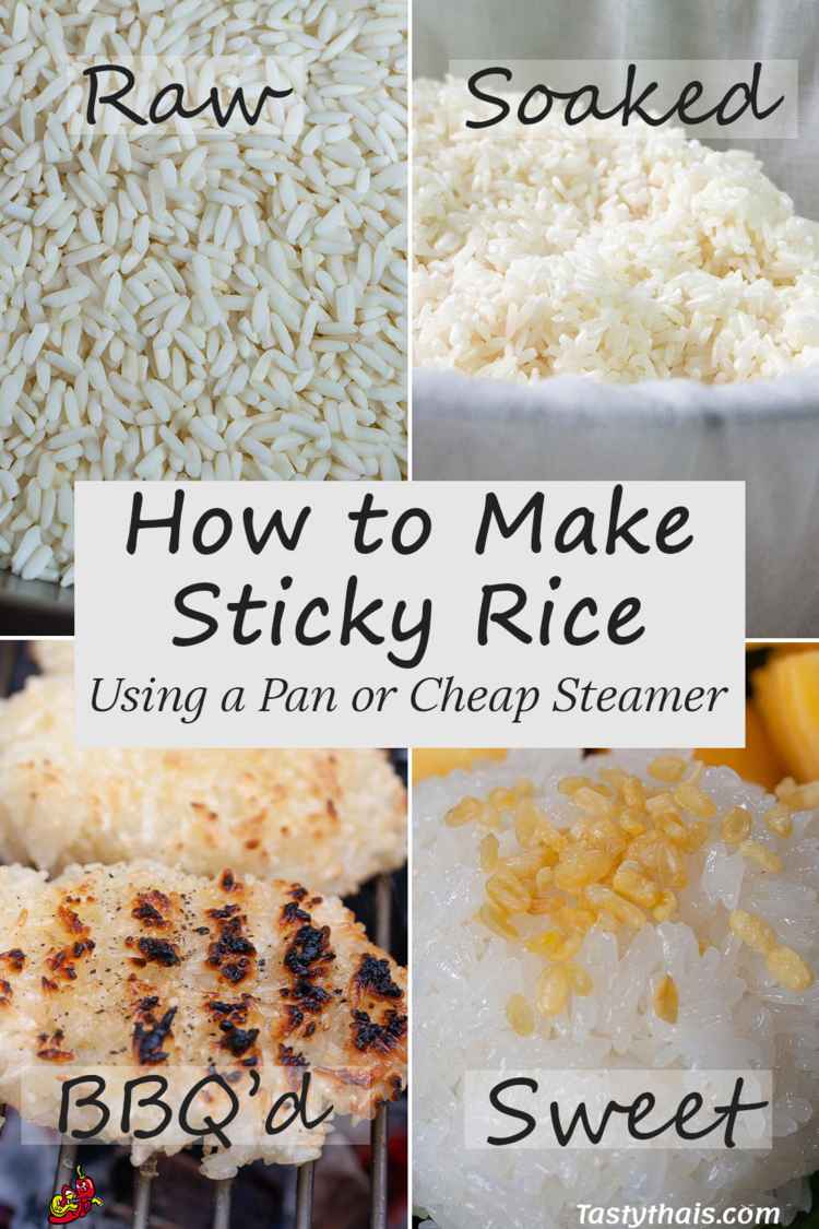 image of sticky rice being steamed at various stages of the process