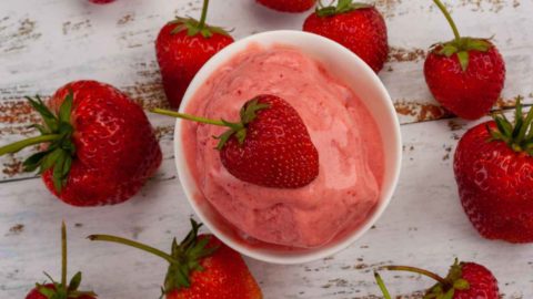 photo of finished homemade strawberry ice cream made with coconut cream