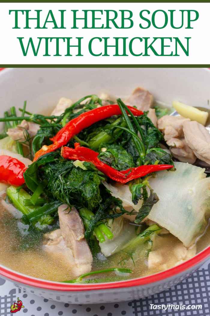 Thai herb soup with chicken and dill from northeast Thailand