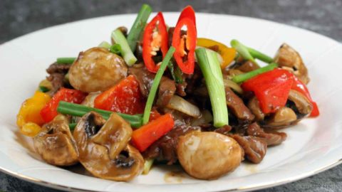 photo of beef in oyster sauce stir fry plated