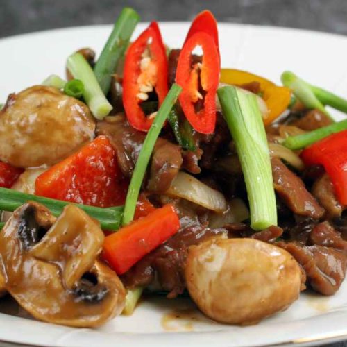 photo of beef in oyster sauce stir fry plated