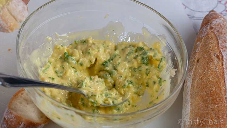 Mix the softened butter with chopped parsley and minced garlic for heavenly garlic butter
