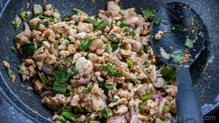 Mix the herbs briefly in the pan so they are still raw and fresh