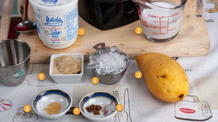 5 Minute Mango Lassi - Thai Mango & Coconut Yogurt Smoothie All the ingredients you want for mango lassi