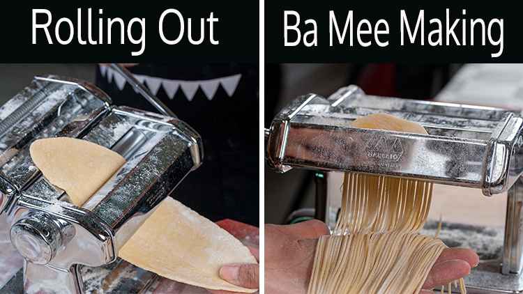 A pasta machine makes rolling out the noodle pasta and making the ba mee easier