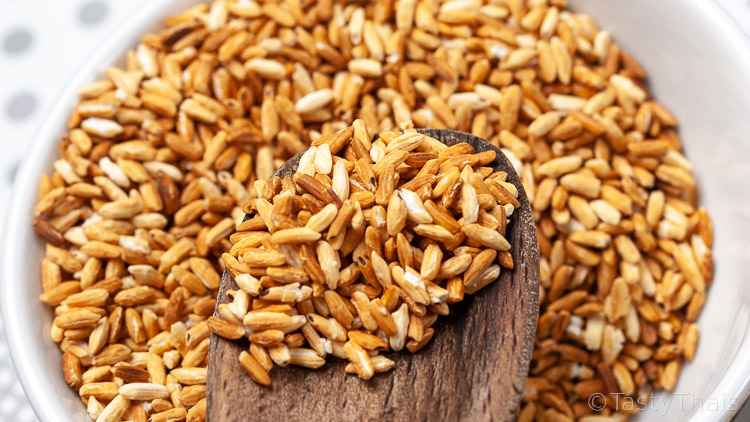Homemade Toasted Rice Powder Recipe - Aromatic Toasted Rice Powder Roasted rice grains toasted golden brown before milling
