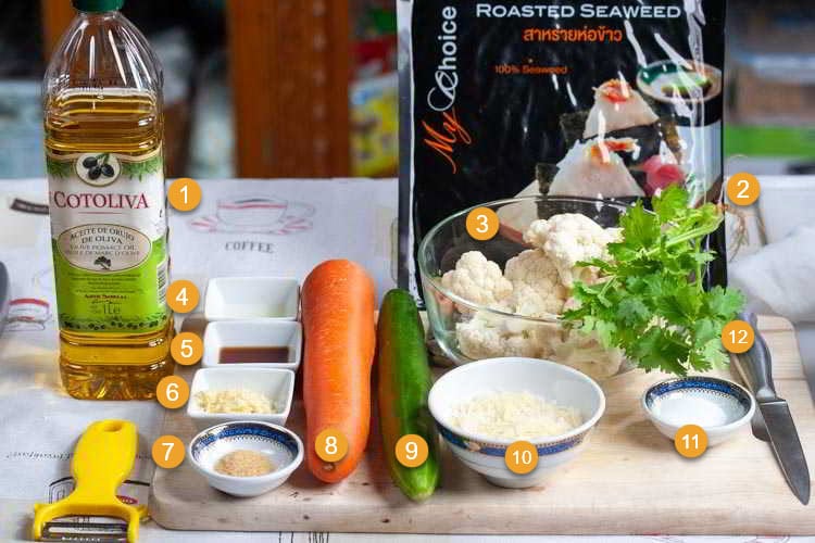 Low Carb Sushi Without Rice Photo of Ingredients needed for low carb sushi with cauliflower rice