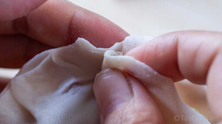 Making Gyoza wrappers, Pork Fillings & Frying Gyoza Dumplings Manually forming the dumplings
