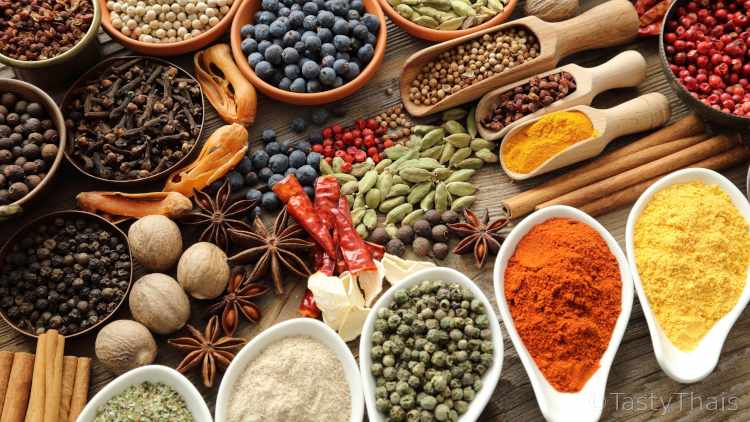Thai Food Ingredients - Essentials You Need to Keep & Source to Cook Thai Food Assortment of Thai Spices