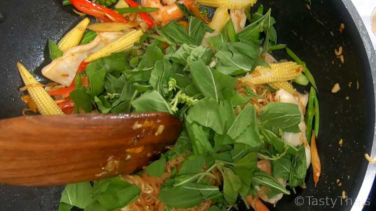 Thai Drunken Noodles Recipe - Pad Kee Mao Seafood Add the Basil at the end to just wilted