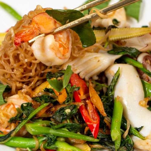 Drunken Noodles are called Pad kee mao in Thai