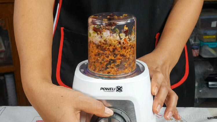 Blending the Panang curry paste with a mini blender