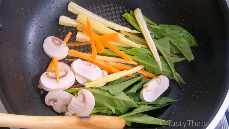 Stir fry the vegetables quickly before adding the stock